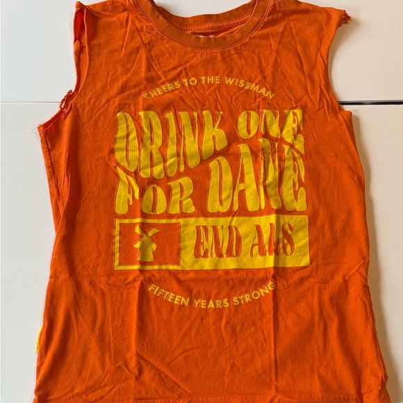 Dutch Bros Tops - Dutch Bros Bright Orange Muscle Tee with‎ Yellow Print